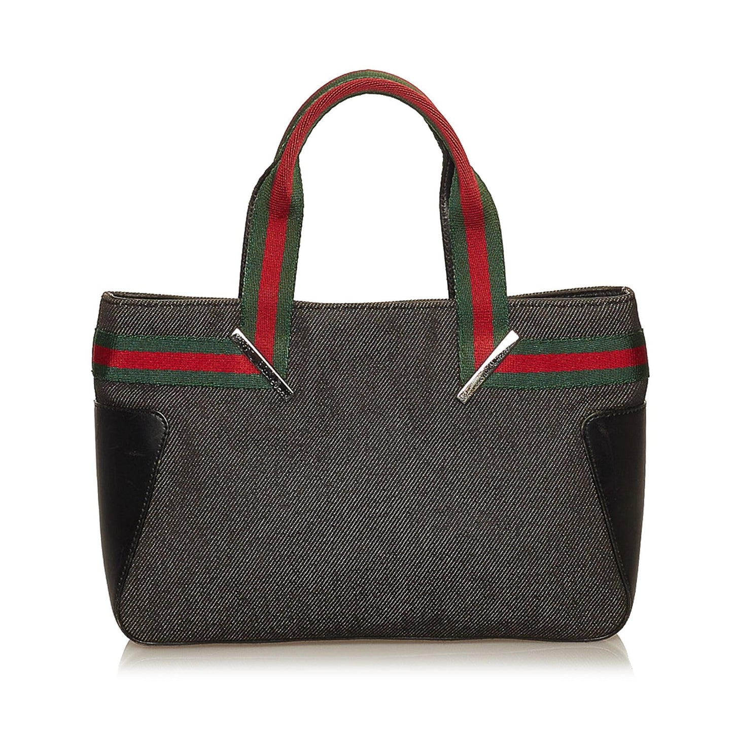 Gucci Web SHG Denim Black Satchel Bag Handbag Shg