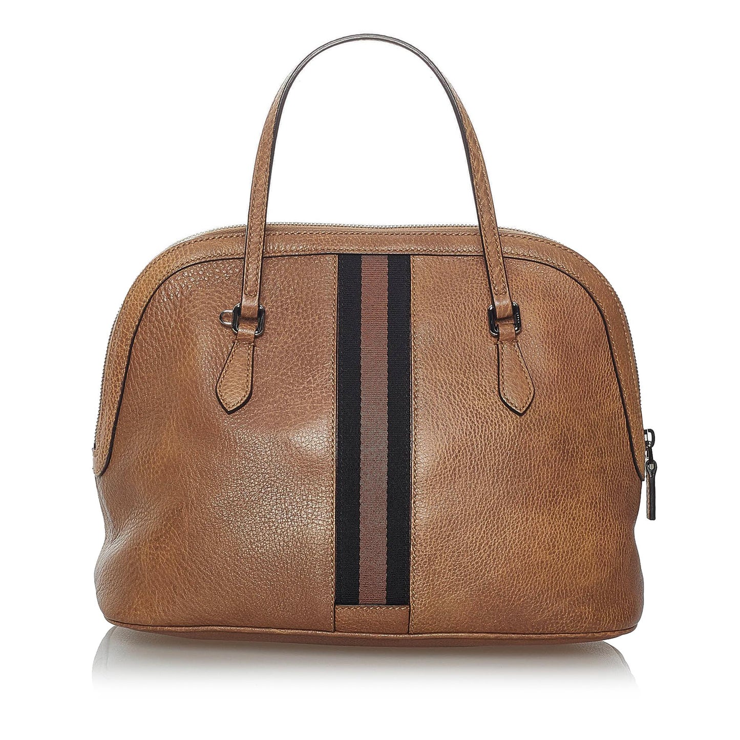 Gucci Web Dome SHG Leather Calf Brown Satchel Bag