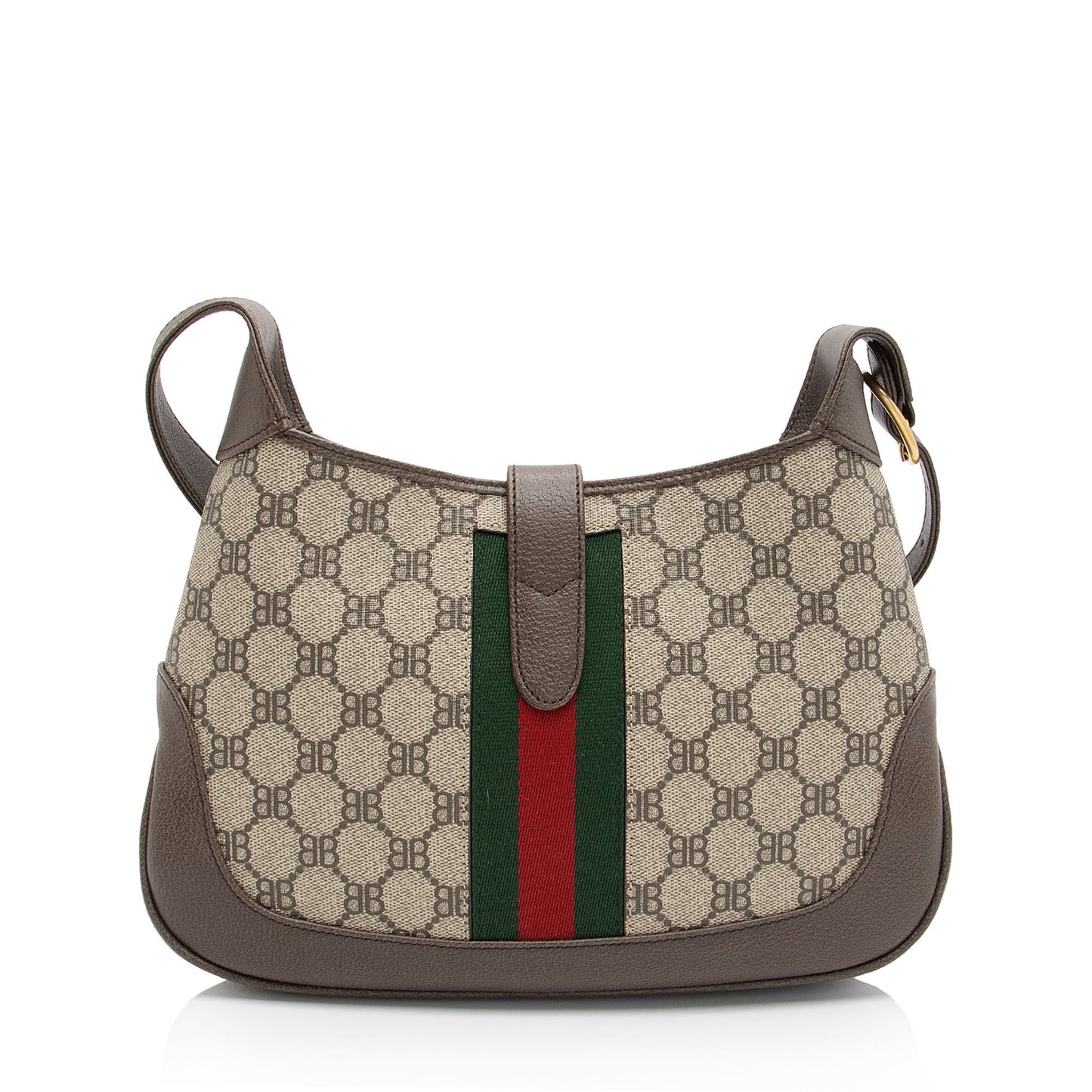 Gucci x Balenciaga BB Supreme Hacker Leather Canvas Brown Beige Shoulder Bag