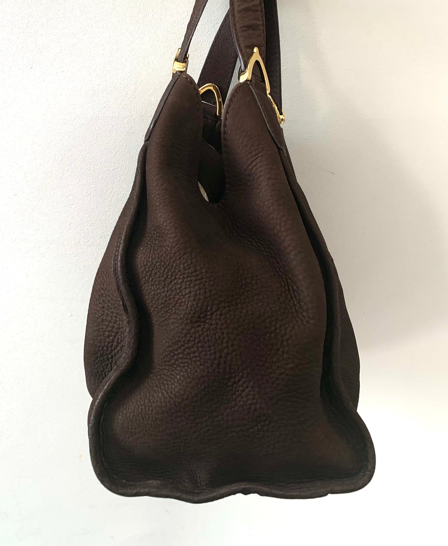 Gucci STIRRUP NUBUCK Suede Brown Shoulder Bag