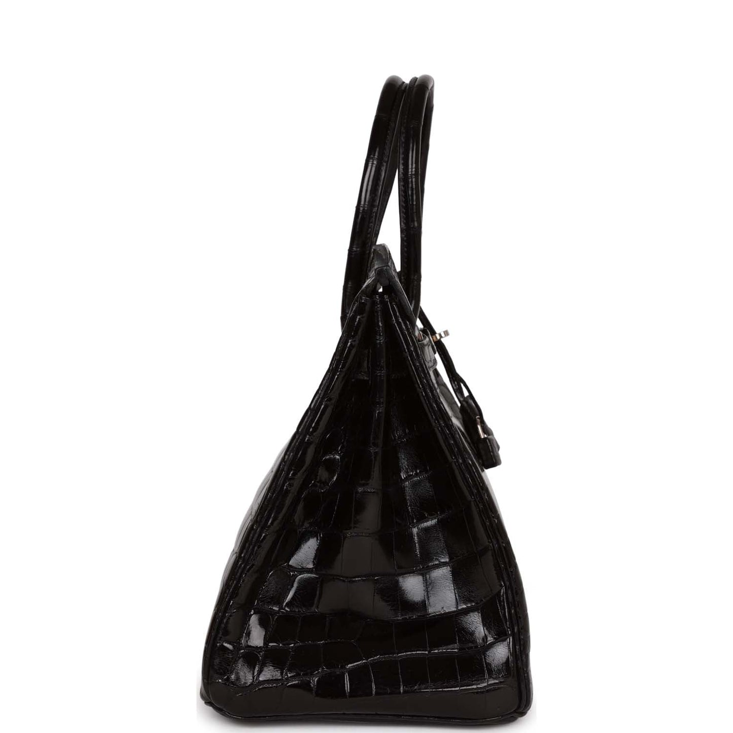 Hermes Birkin Shiny Porosus Crocodile Palladium Hardware Handbag Black Travel Bag