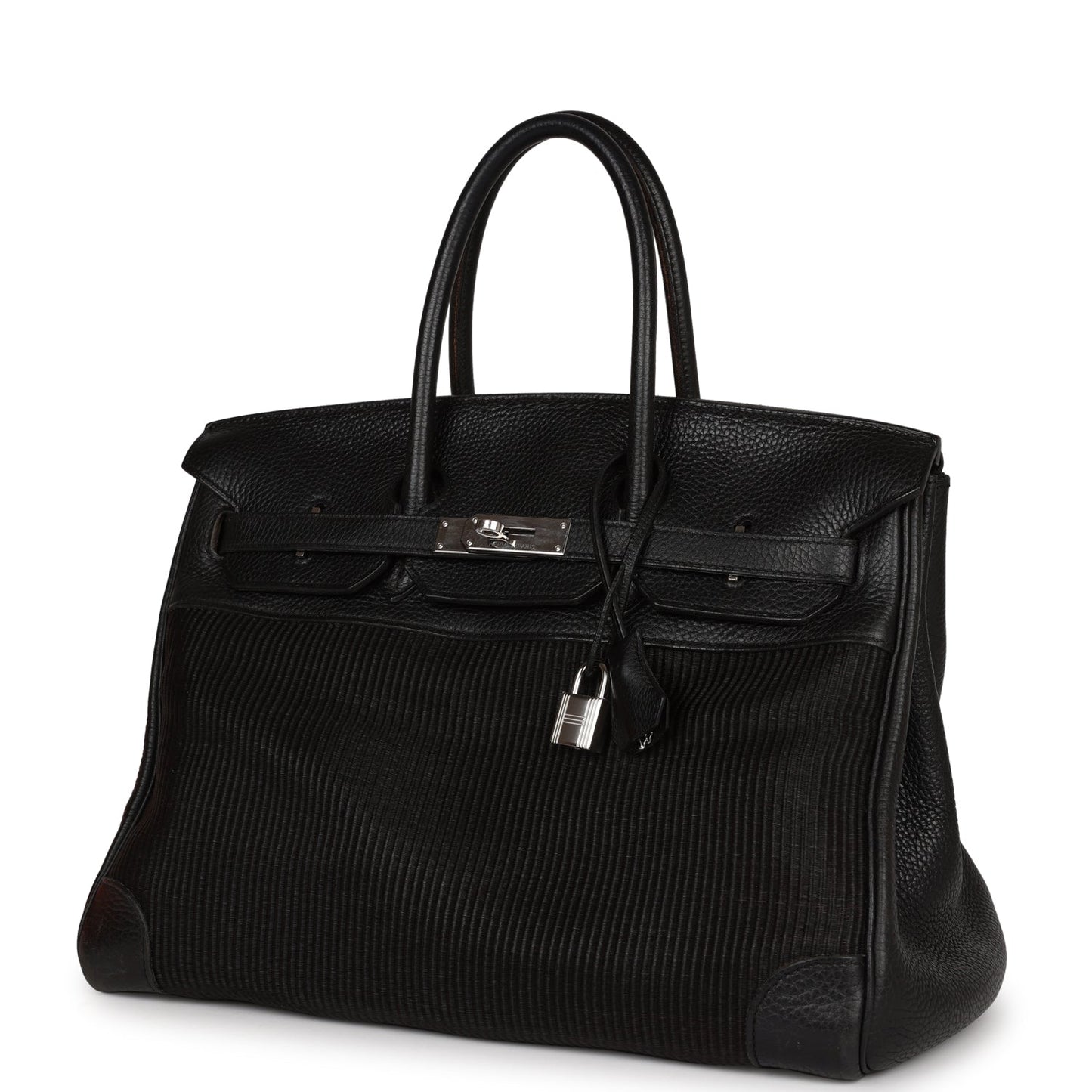 Hermes Birkin Crinoline And Clemence Palladium Hardware Handbag Black Travel Bag