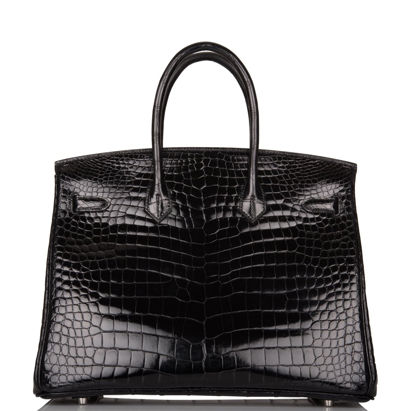 Hermes Birkin Shiny Porosus Crocodile Palladium Hardware Handbag Black Travel Bag Palladium Hardware