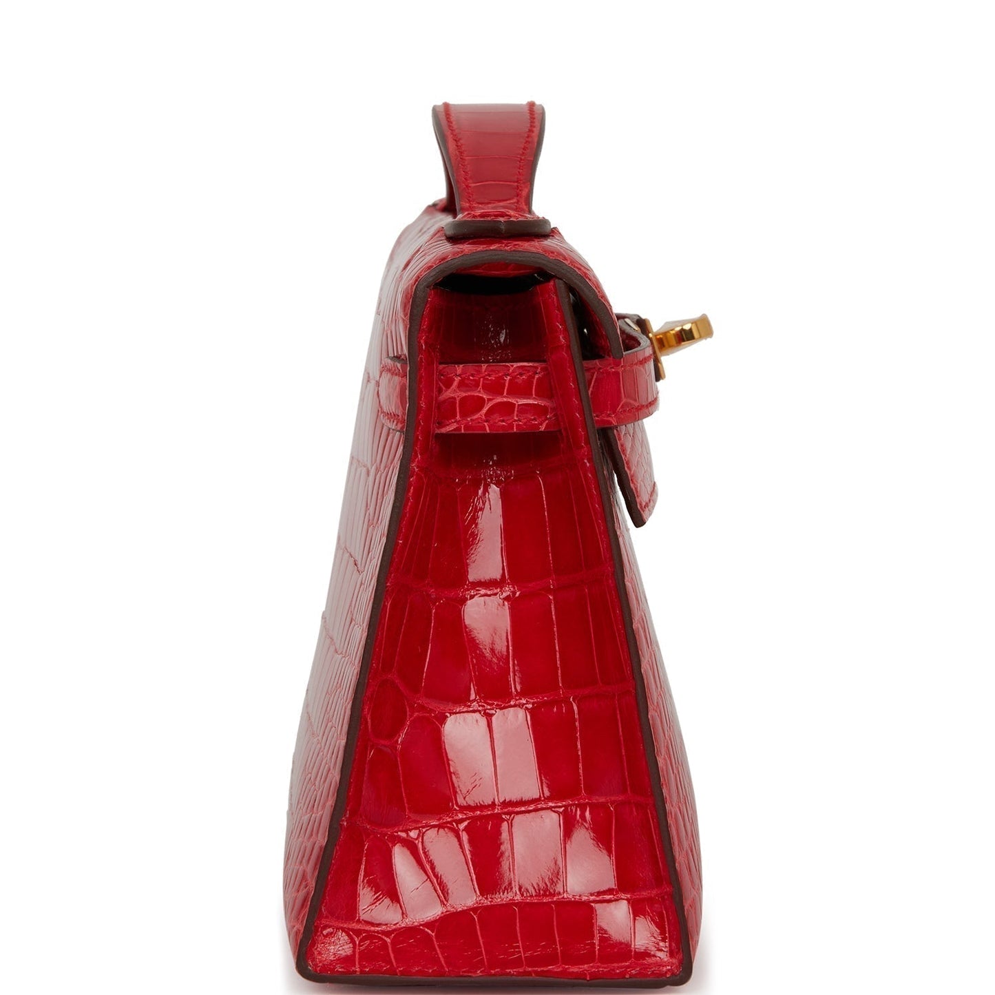 Hermes Kelly Pochette Rouge De Coeur Shiny Alligator Gold Clutch Bag