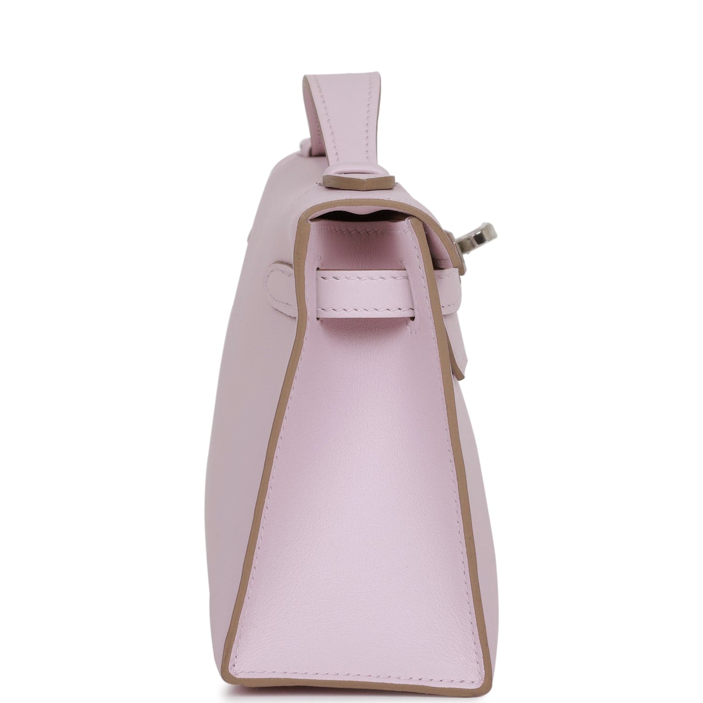 Hermes Kelly Pochette Mauve Pale Swift Palladium Hardware Clutch Bag