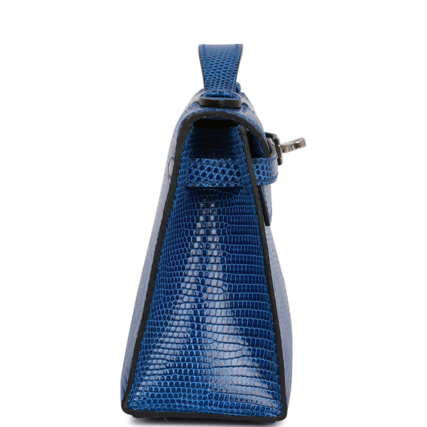 Hermes Kelly Pochette Bleu Saphir Lizard Palladium Hardware Travel Bag