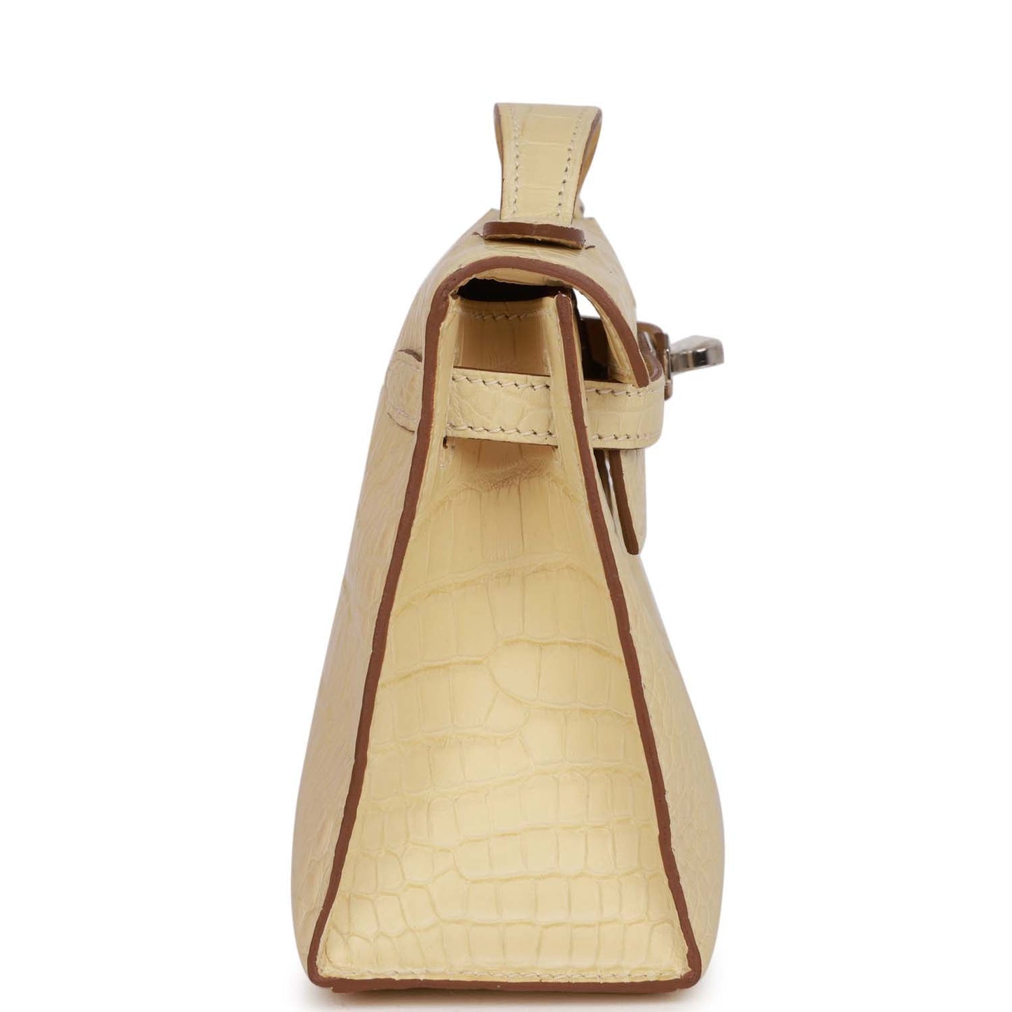Hermes Kelly Pochette Vanille Matte Alligator Palladium Hardware Travel Bag Palladium Hardware