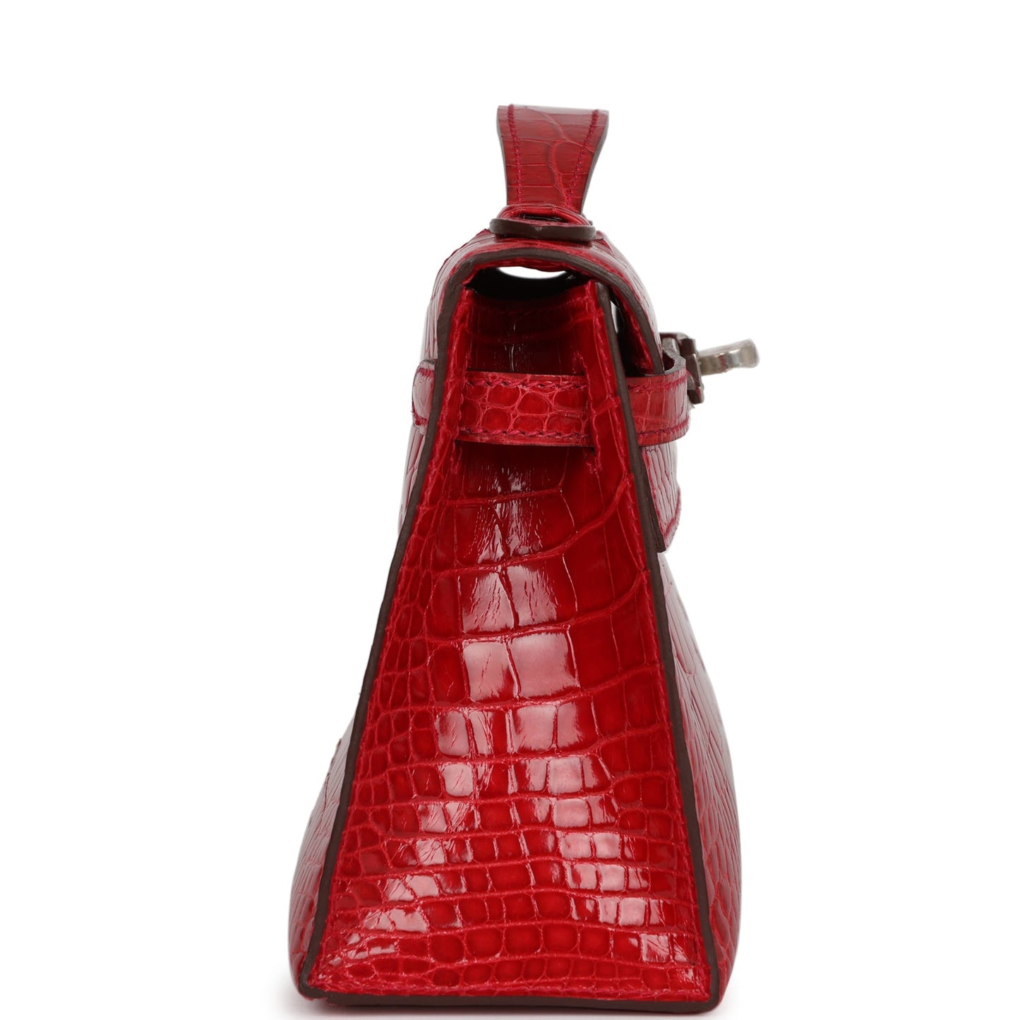 Hermes Kelly Pochette Braise Shiny Alligator Palladium Hardware Travel Bag