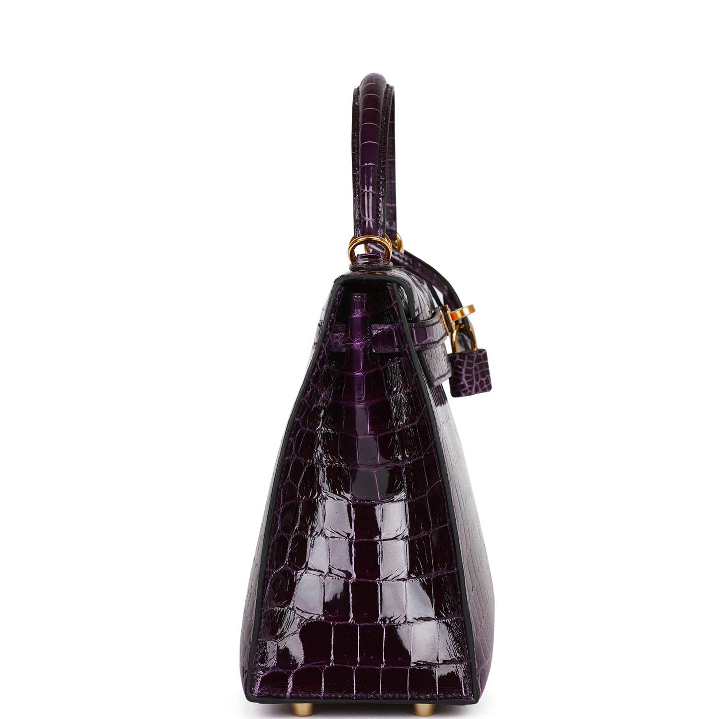 Hermes Kelly Sellier Aubergine Shiny Niloticus Crocodile Hardware Handbag Gold Travel Bag