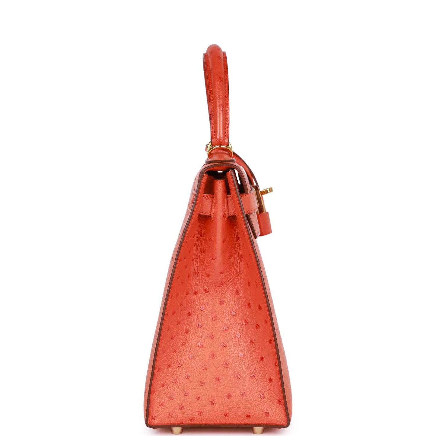 Hermes Kelly Sellier Tangerine Ostrich Hardware Handbag Gold Travel Bag