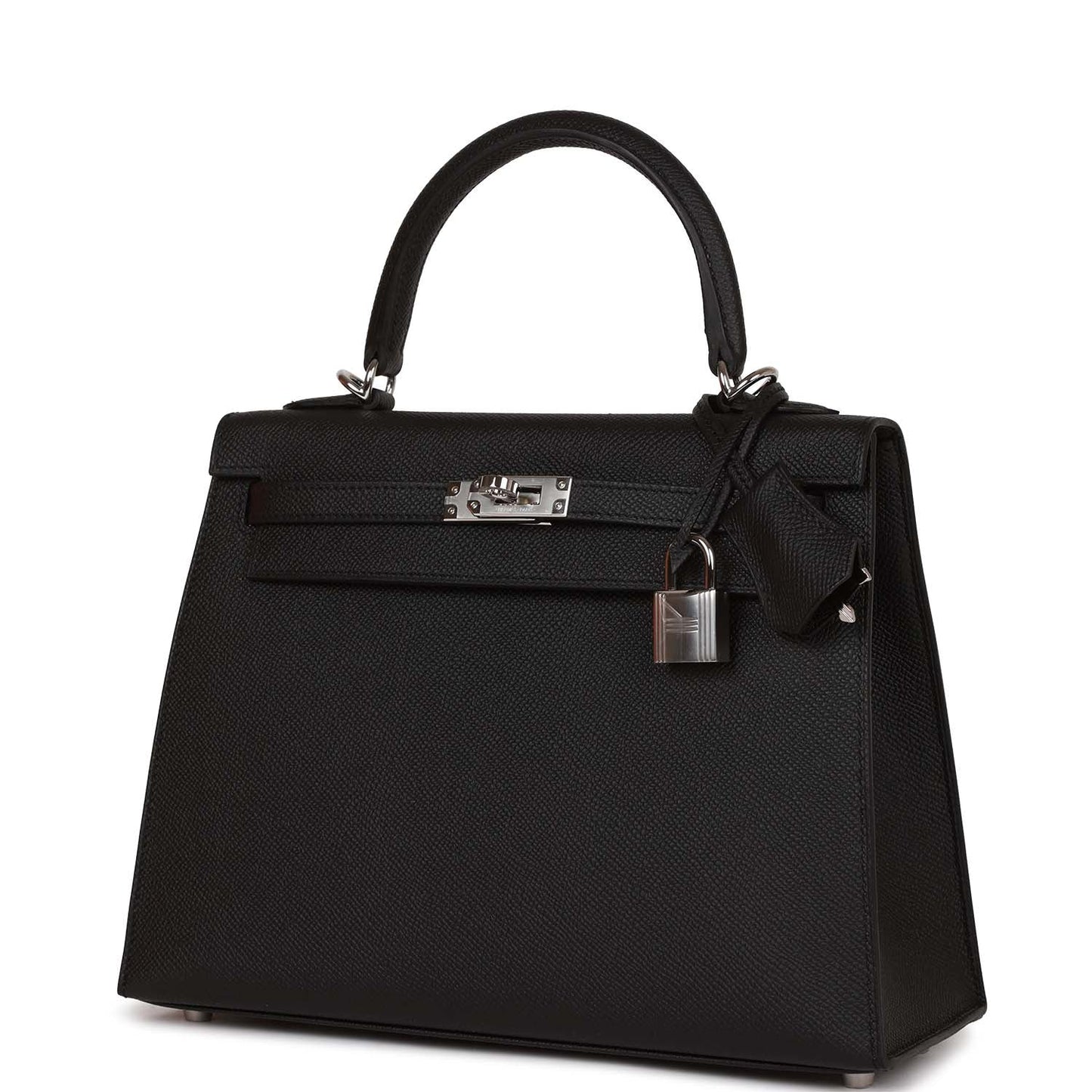 Hermes Kelly Sellier Epsom Palladium Hardware Handbag Black Travel Bag Palladium Hardware