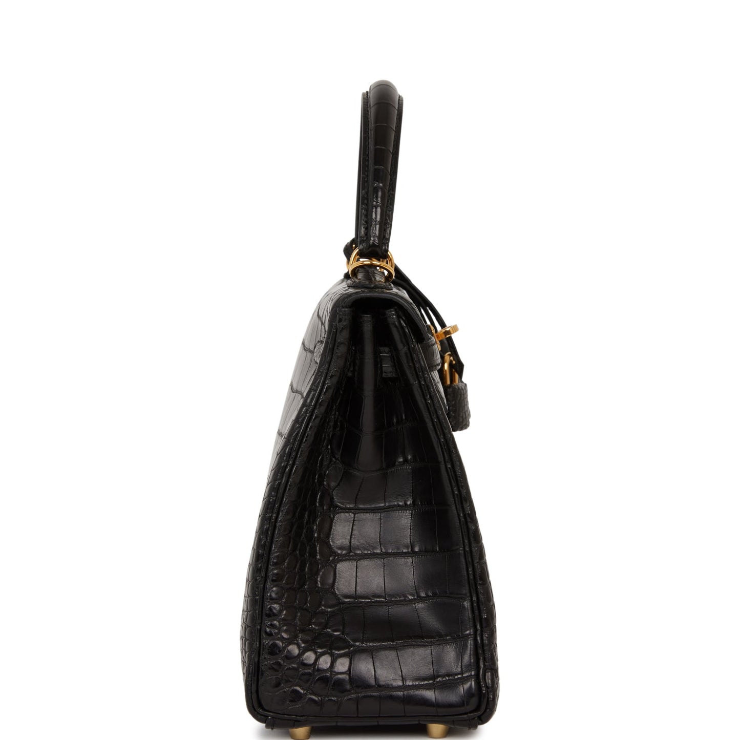 Hermes Kelly Retourne Matte Alligator Hardware Handbag Black Gold Travel Bag