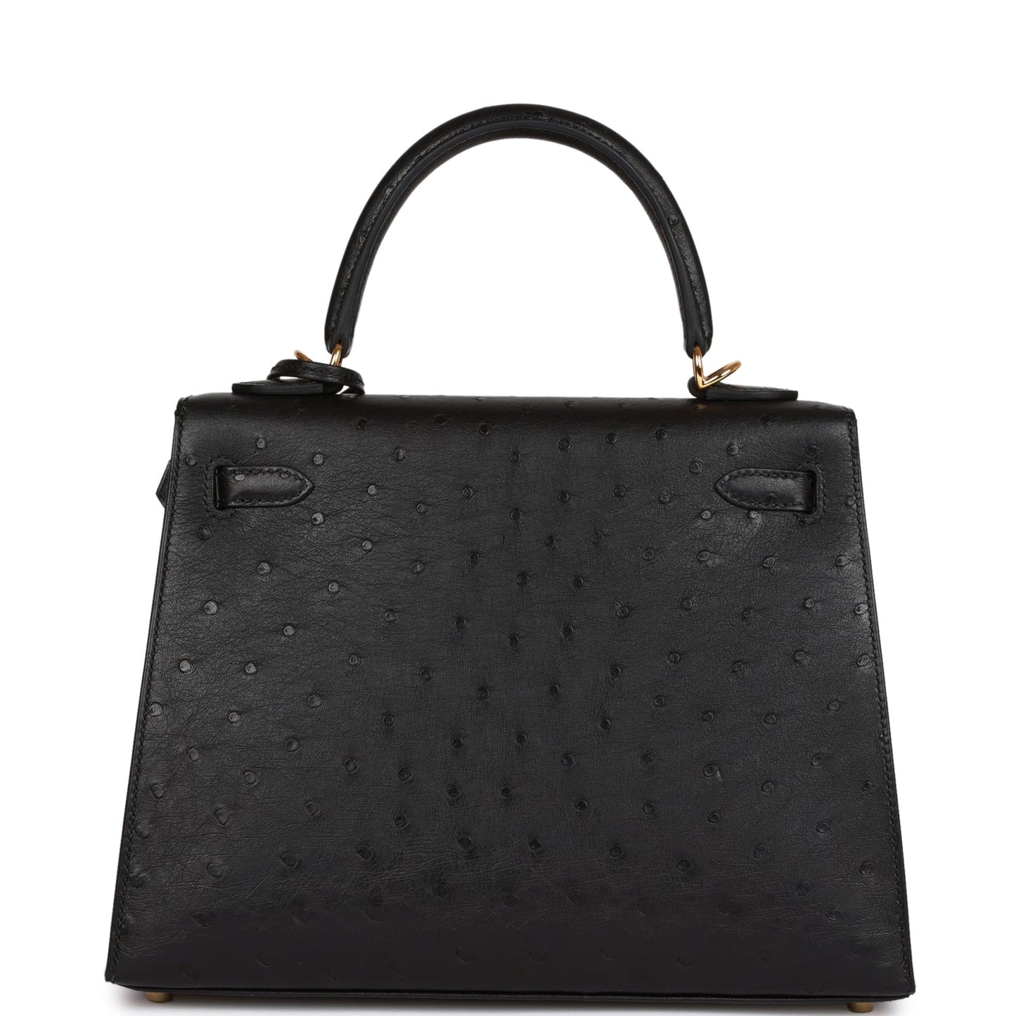 Hermes Kelly Sellier Ostrich Hardware Handbag Black Gold Travel Bag