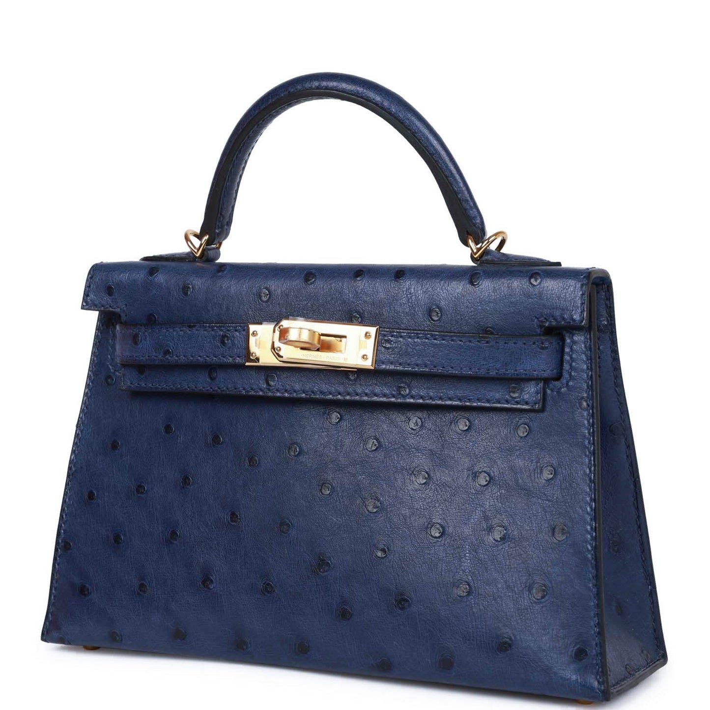 Hermes Kelly Bleu Saphir Ostrich Hardware Handbag Gold Travel Bag