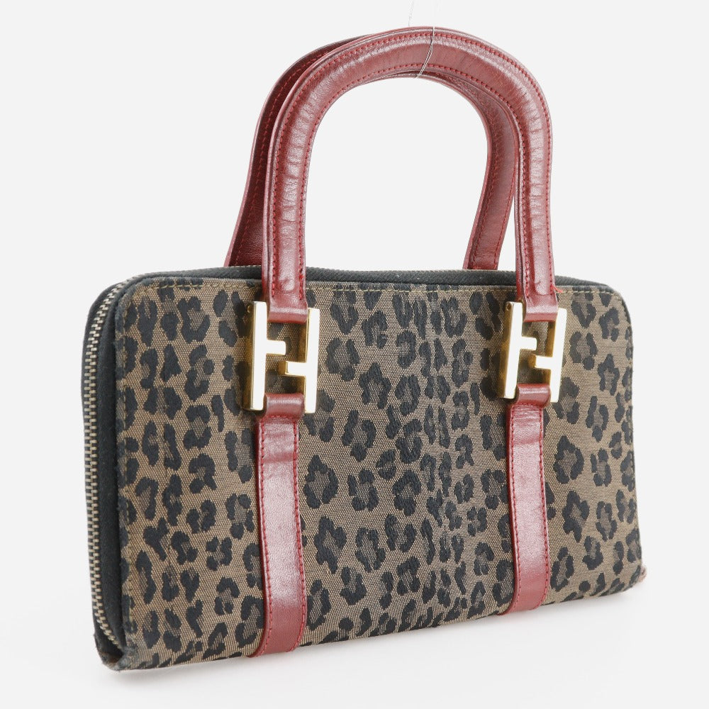 Fendi Handbag Leopard Leopard Pattern Wallet Bag Women Canvas Nylon Brown Travel Bag