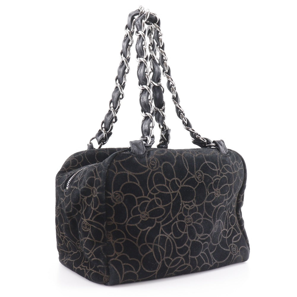 Chanel Suede ChainShoulder Camelia Black Shoulder Bag