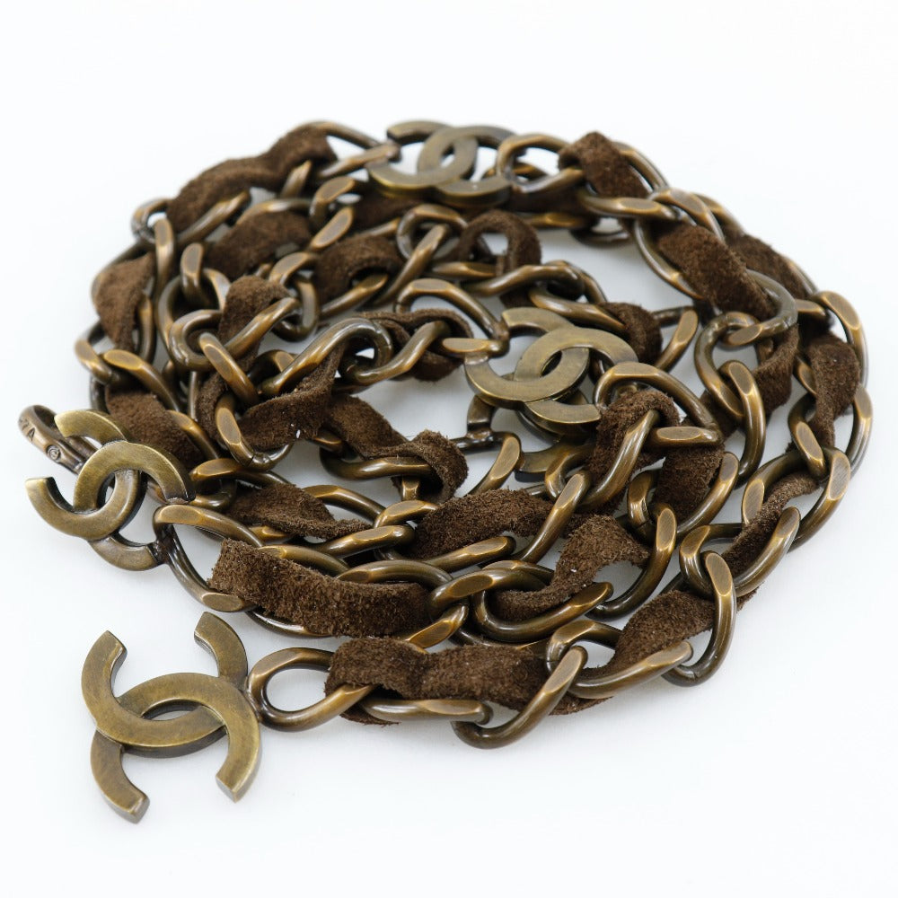 Chanel belt Plated Suede COCO Mark processing Brown Gold
