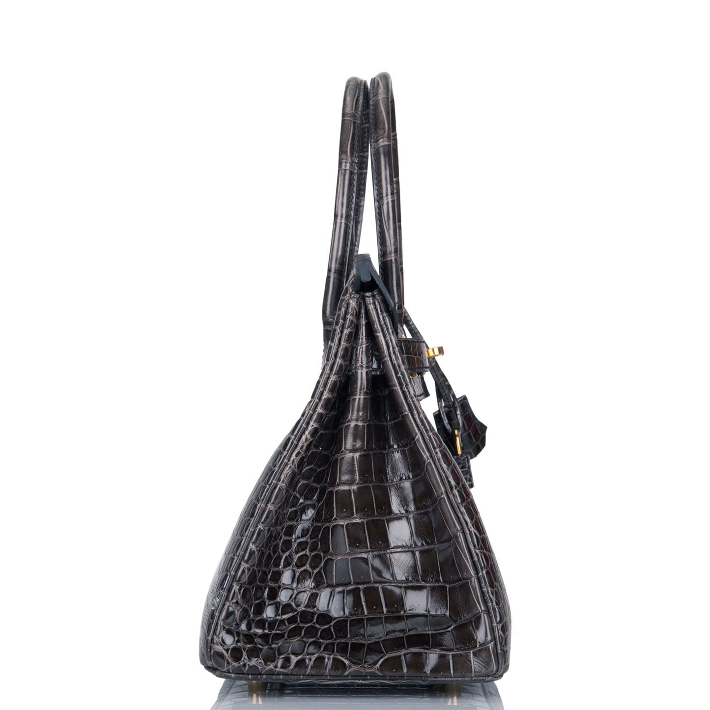 Hermes Birkin Graphite Shiny Porosus Crocodile Hardware Handbag Gold Travel Bag Gold Hardware