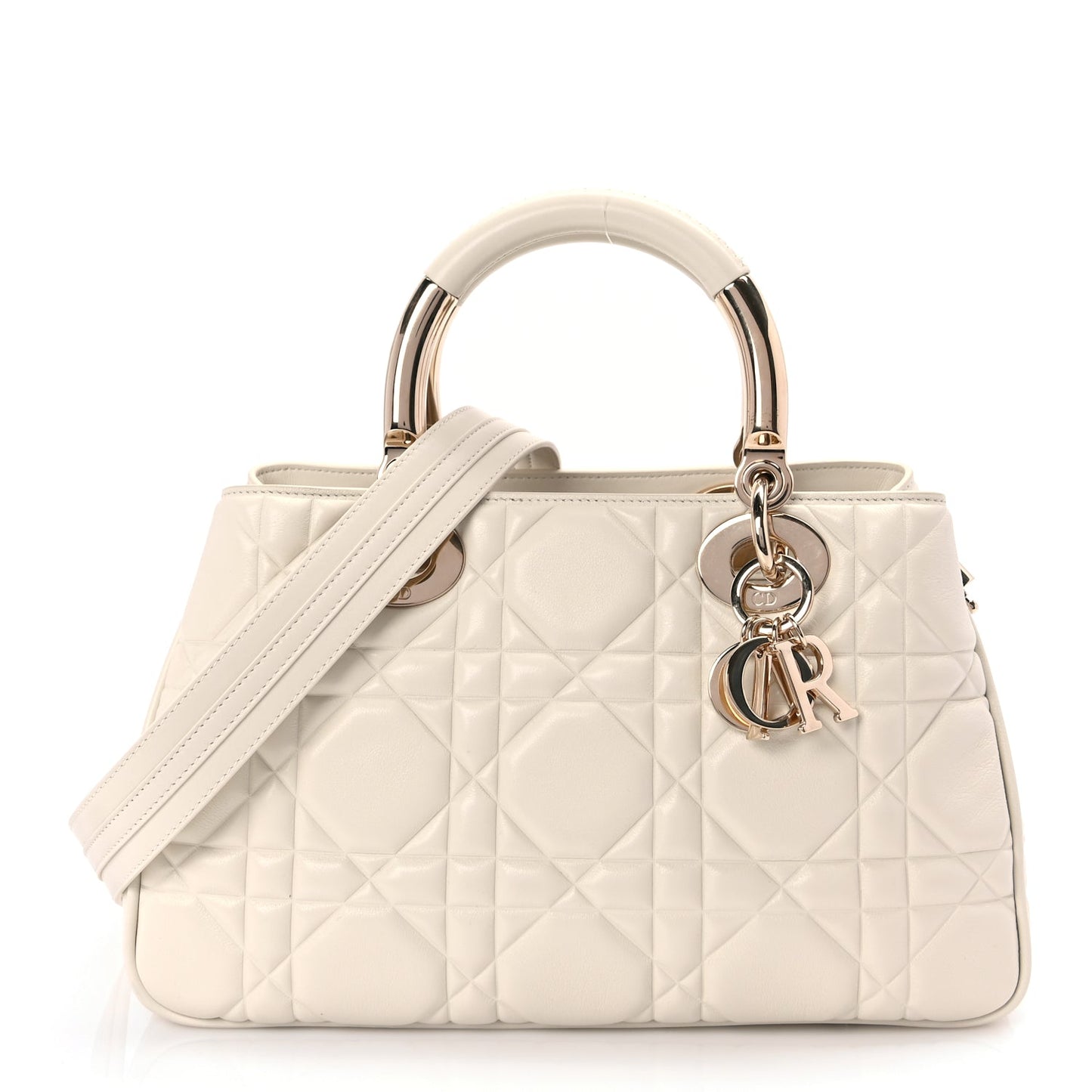 Dior Handbag Christian Calfskin Cannage The Lady 95.22 White Medium Shoulder Bag