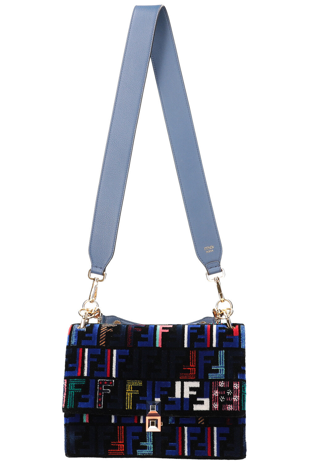 Fendi Kan I Bag Velvet Blue Handbag