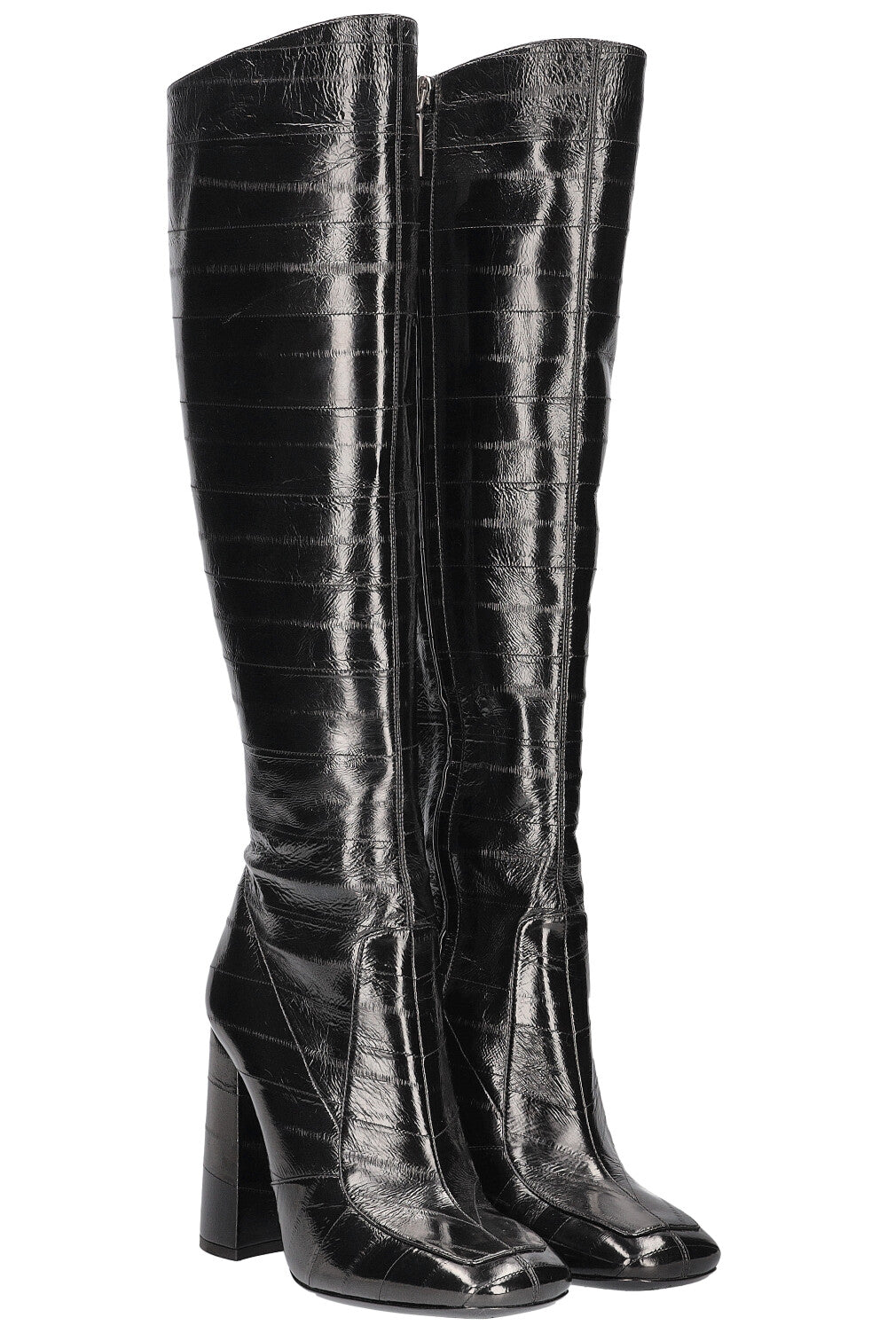 Knee High Boots Eel Skin Black Shoes
