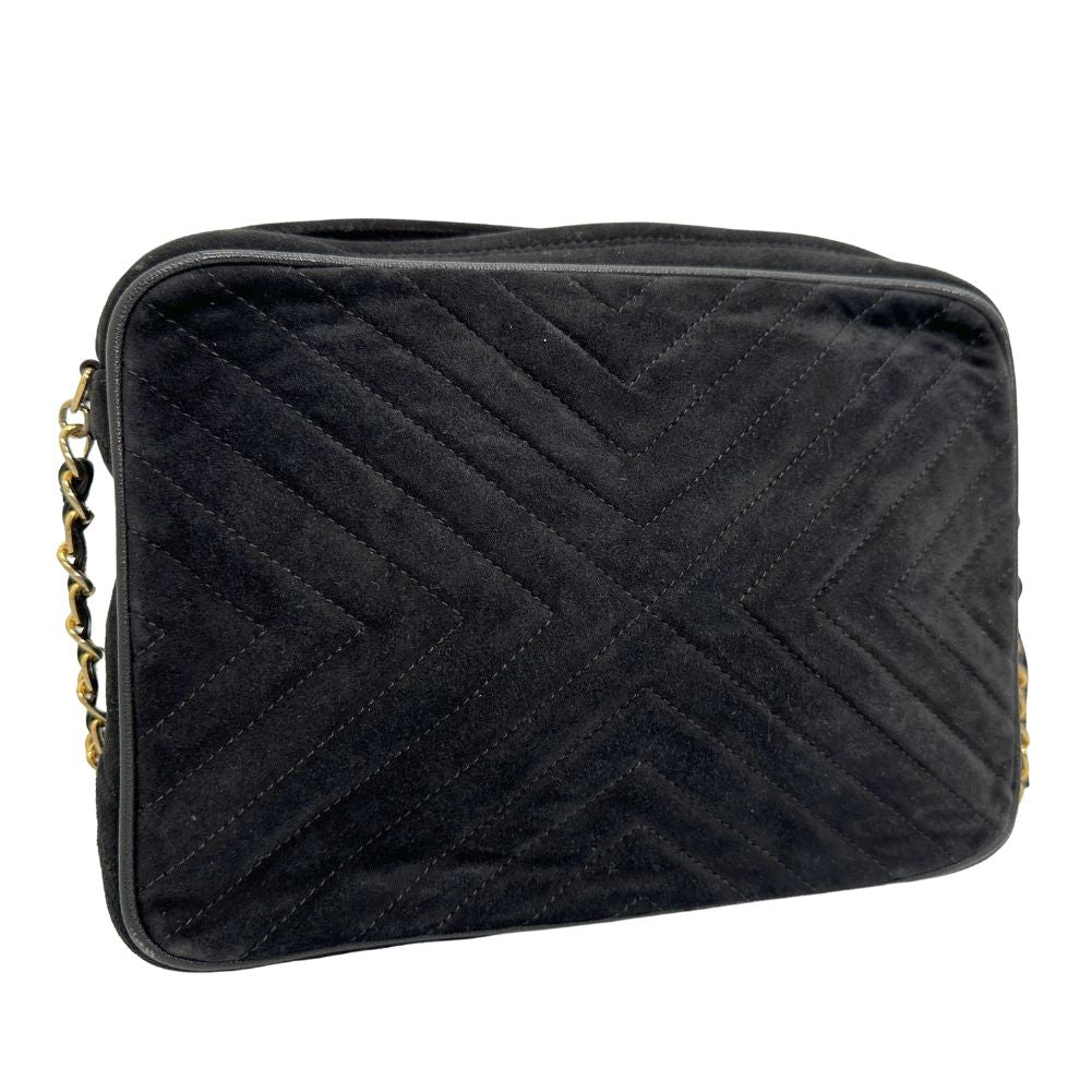 Chanel Suede Vstitch ChainShoulder Black Shoulder Bag