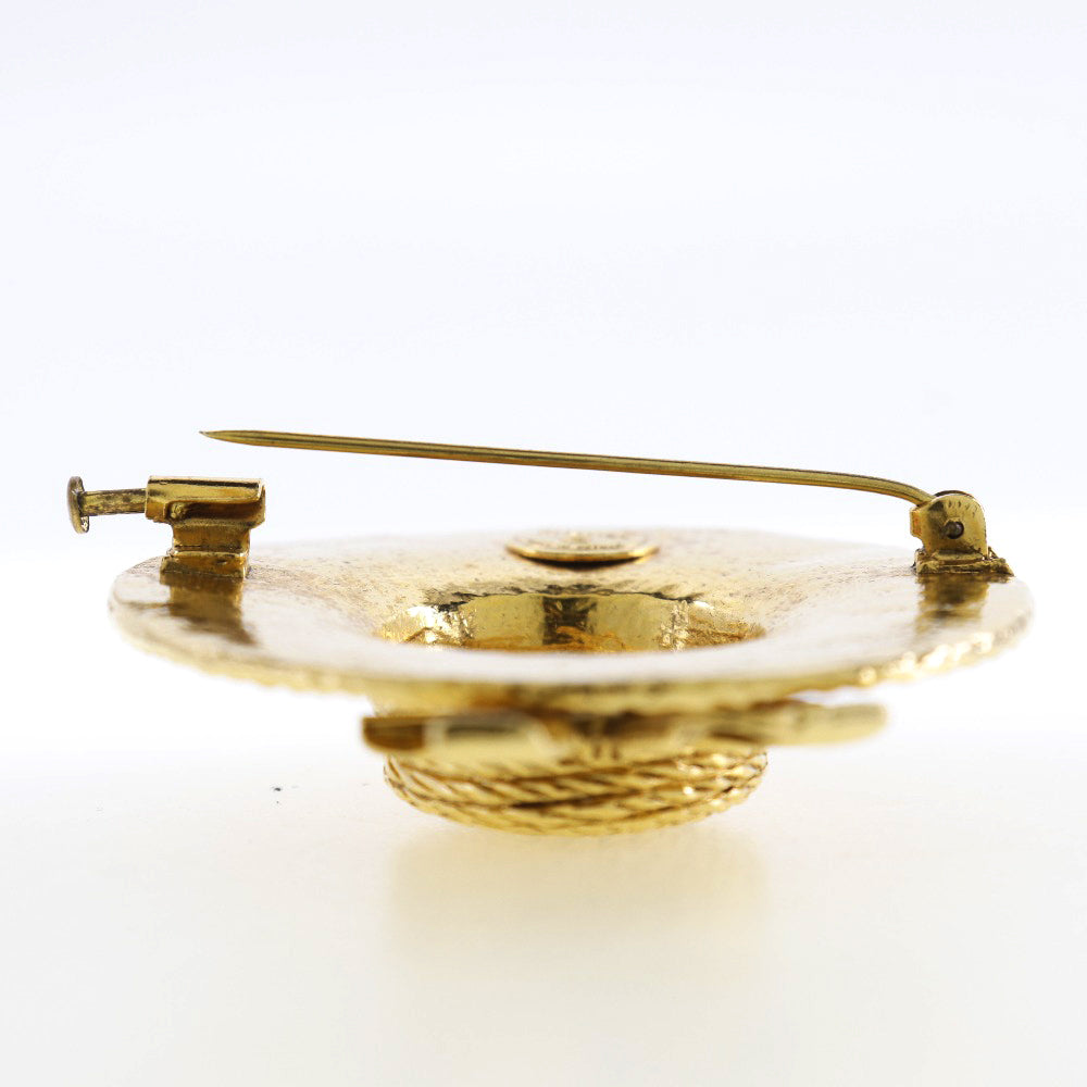 Chanel Brooch Plated Straw hat Gold