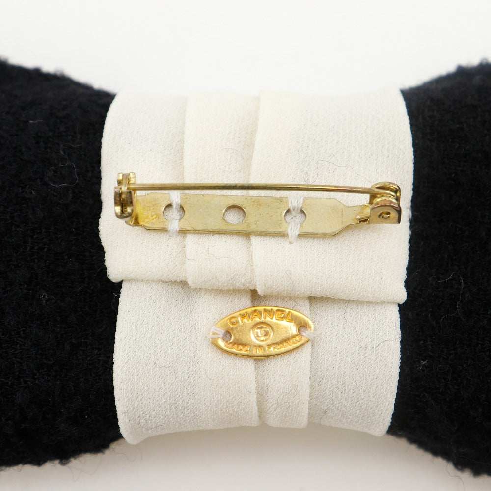 Chanel Brooch tweed COCO Mark ribbon Black White Handbag