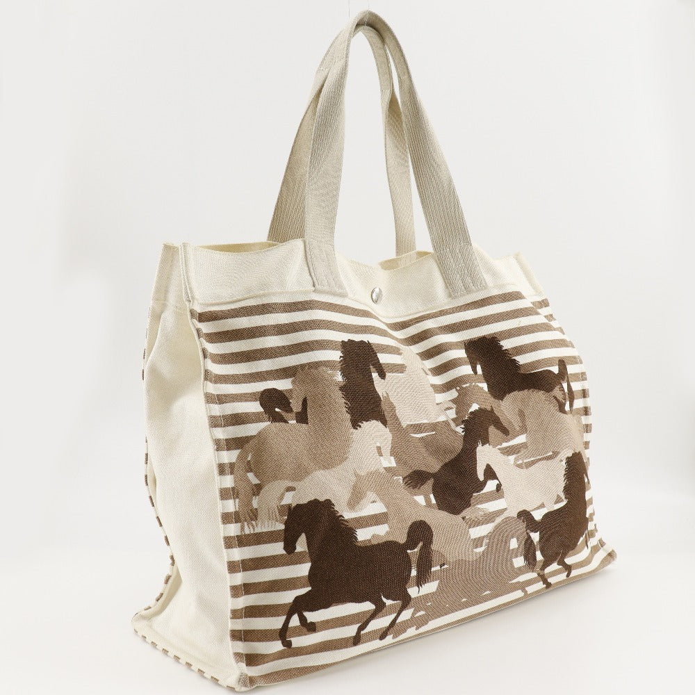 Hermes Tote Bag Off Chevault Women Unisex Canvas White Brown