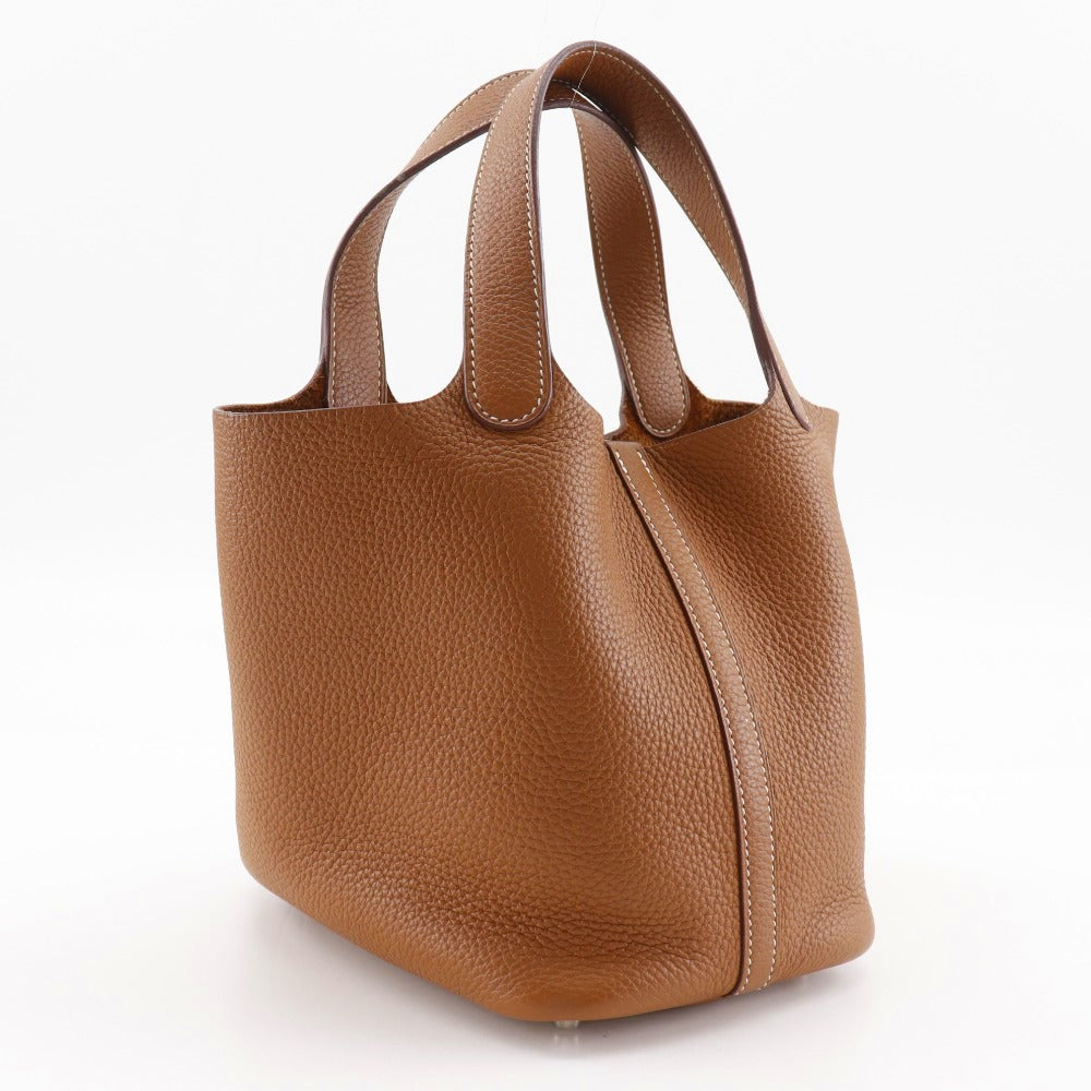 Hermes Handbag Taurillon Clemence Silvermetal Picotan Rock Pm Brown Travel Bag