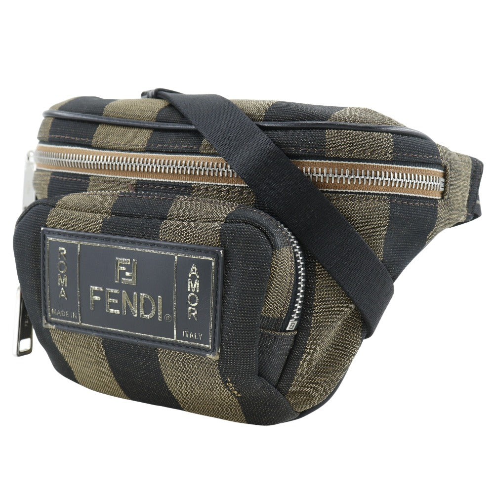 Fendi Waist Bag 7Va446 Sling Bag Pecan Stripe Unisex Canvas Nylon Brown Crossbody Bag