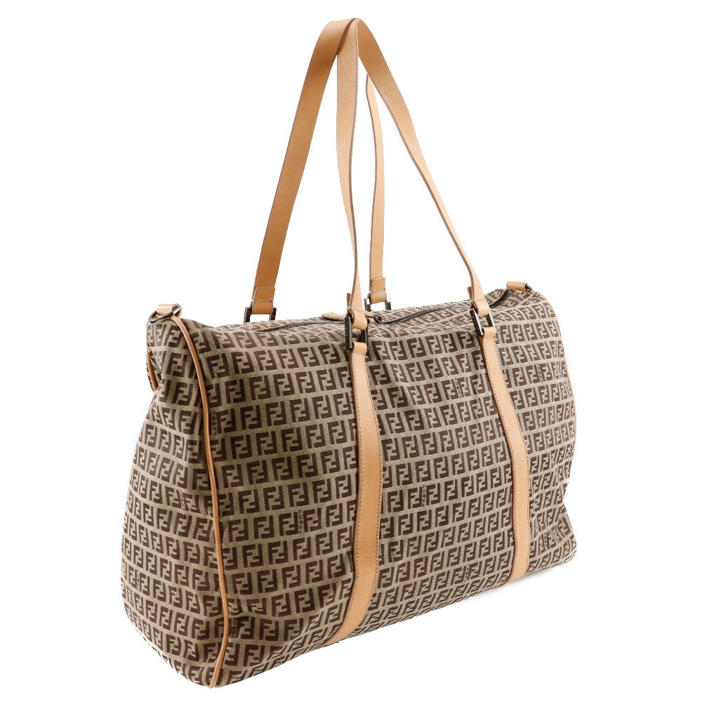 Fendi Zucchino Boston Bag Leather Canvas Nylon Travel Bag