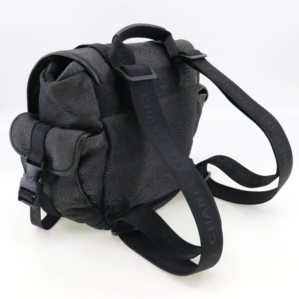 Chanel Backpack COCO Mark Sports line Backpack Black Silver Canvas