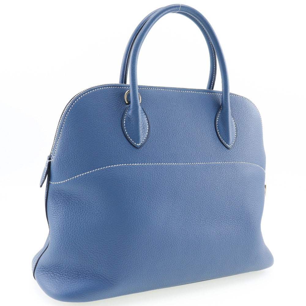 Hermes Handbag Engraving Taurillon Clemence Bored Women Blue Travel Bag