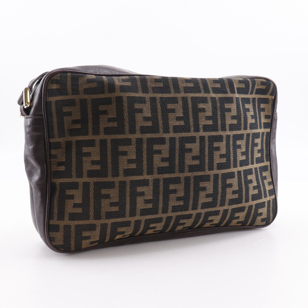 Fendi Zucca Shoulder Bag Leather Canvas Nylon