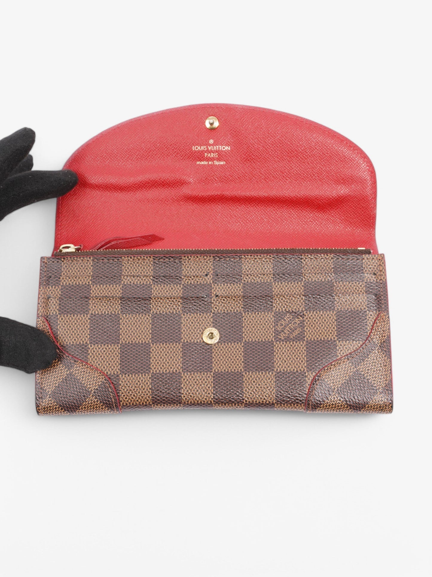Louis Vuitton Kaisa Long Ebene Coated Damier Canvas Coated Canvas Red Wallet Case