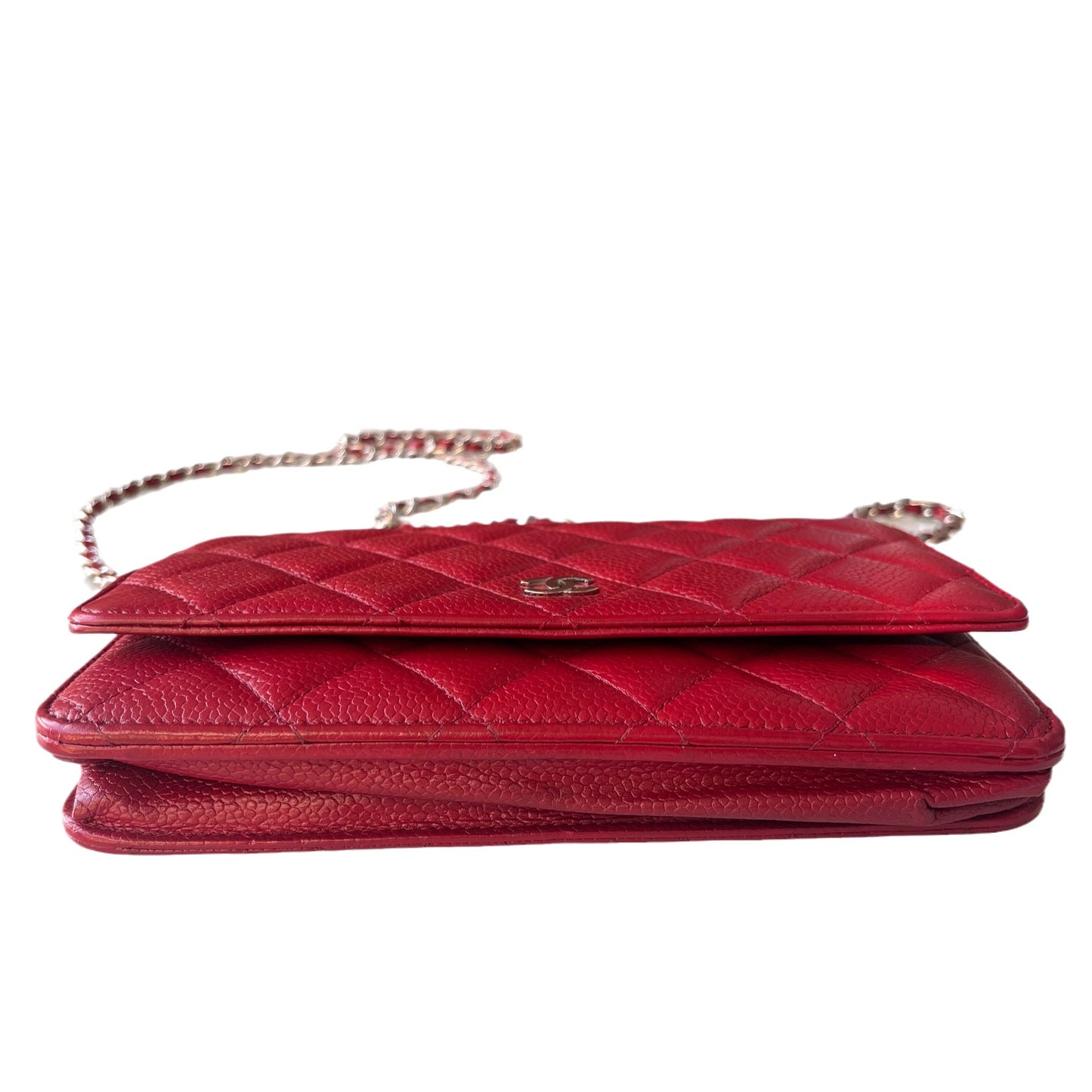 Chanel on Classic Flap Caviar Red Leather Wallet Case Leather 1