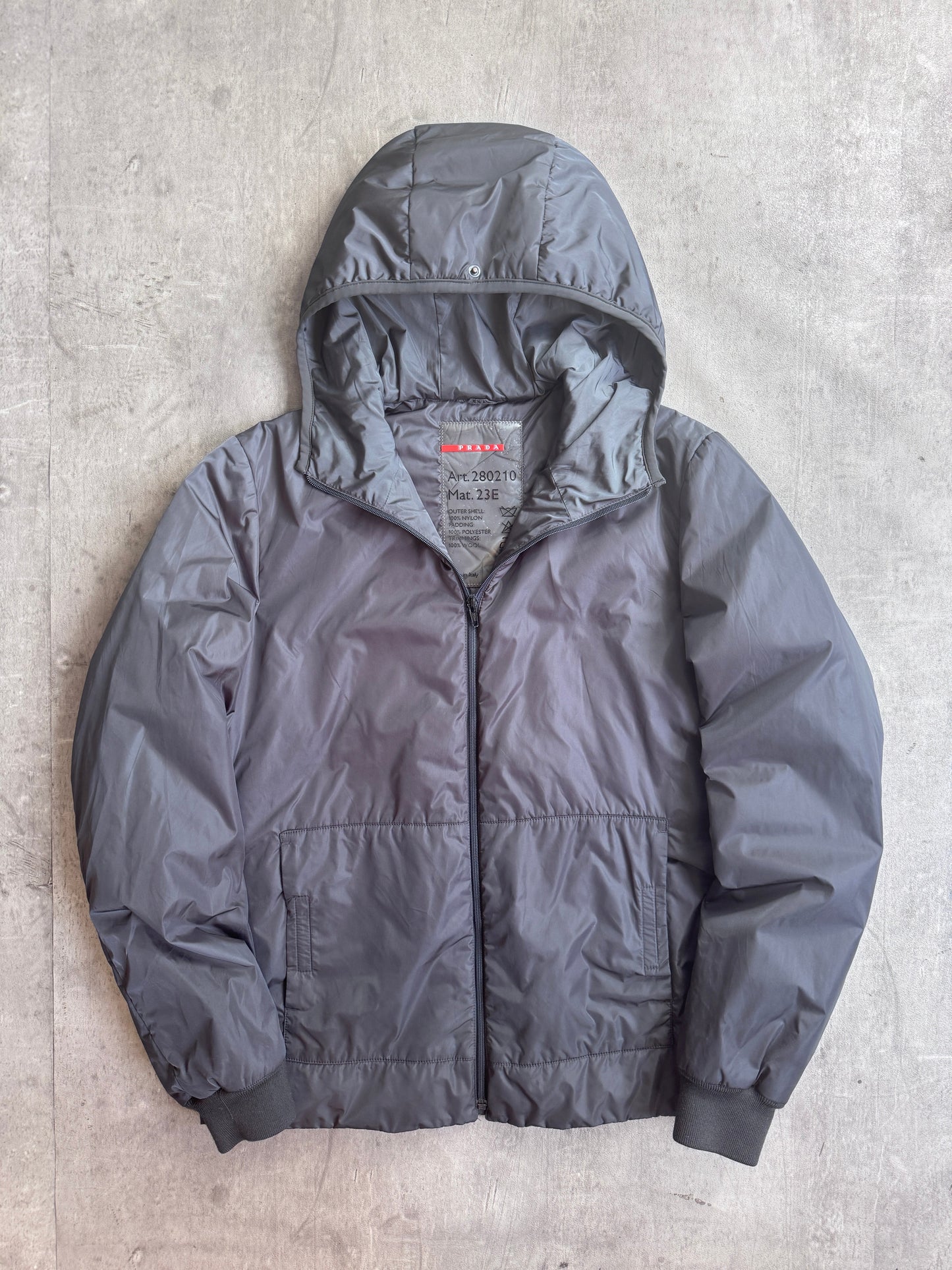 Prada Handbag Grey Insulated Hooded Technical Rain Jacket Nylon Gray Medium