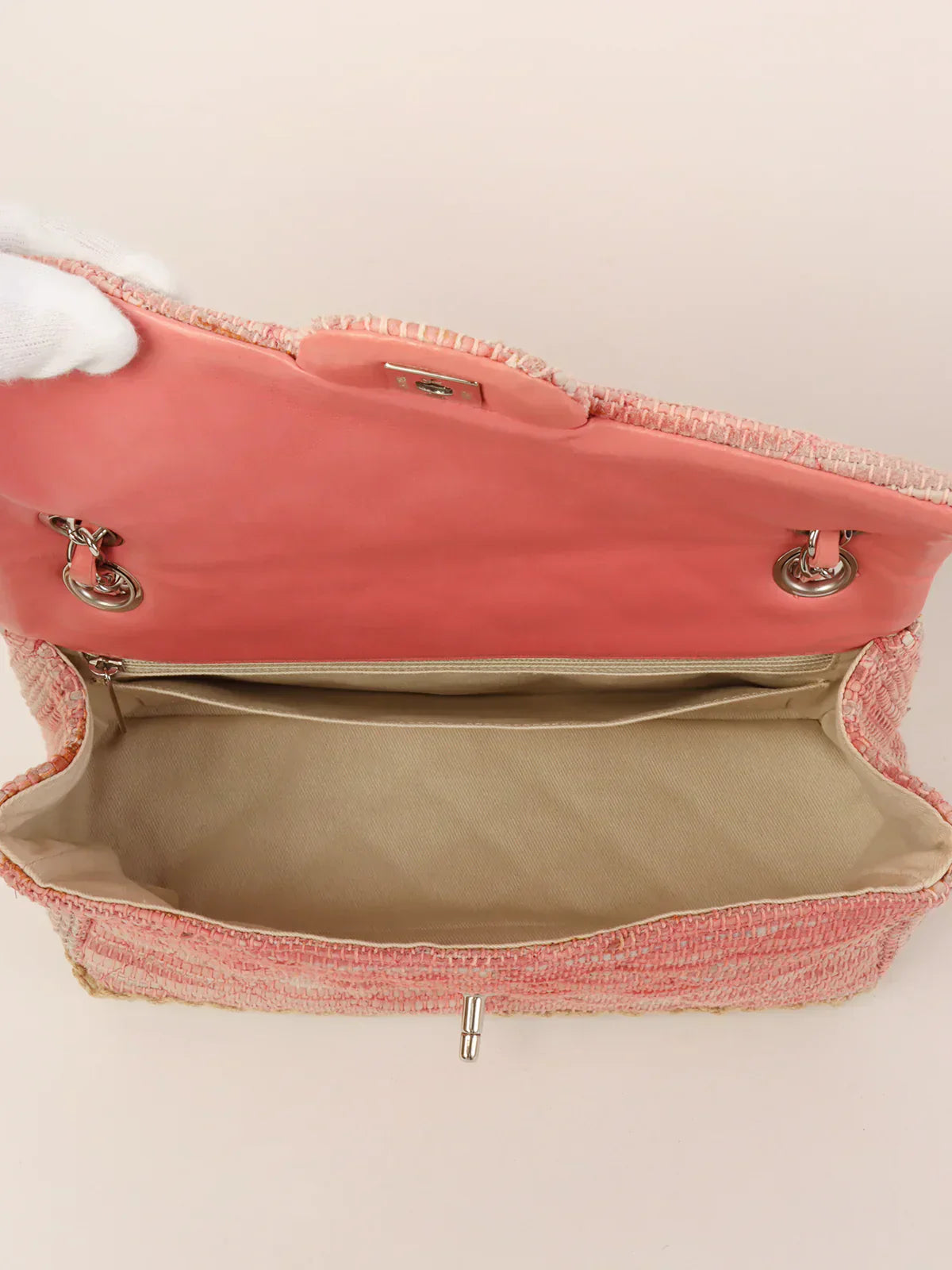 Chanel Around Made Linen Leather Combination Turn-Lock Chain Bag Pink/Beige