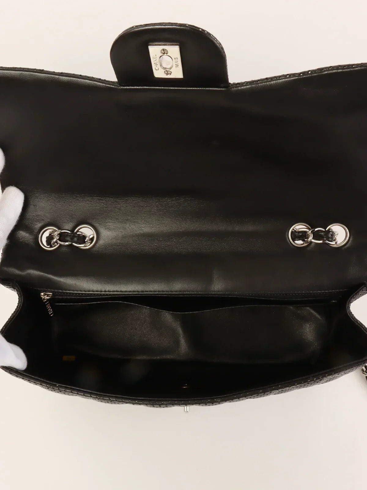 Chanel Around Punching Leather Turn-Lock Chain Shoulder Bag Black