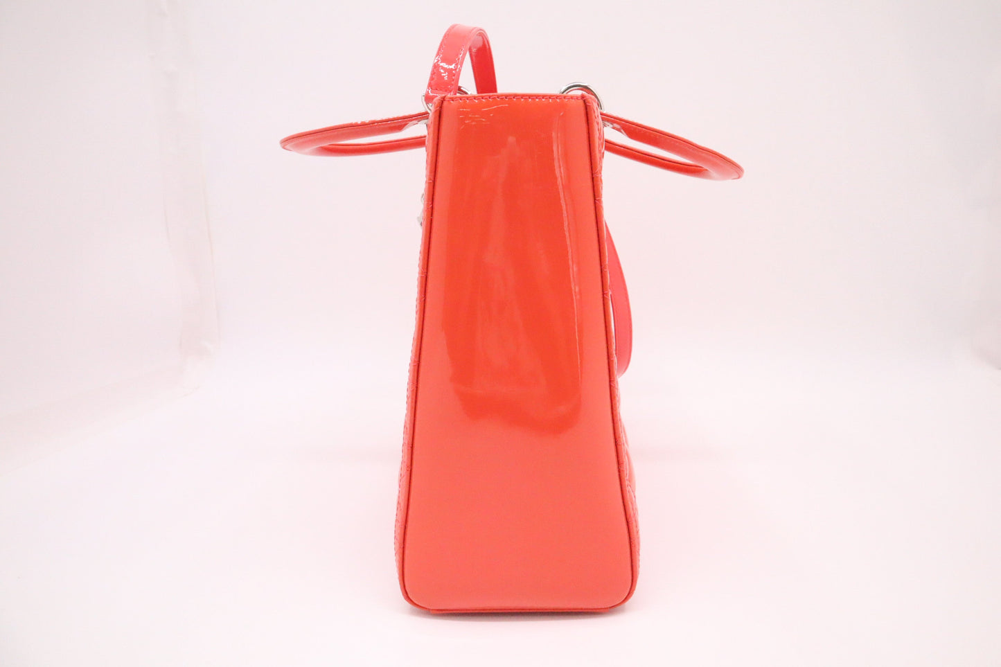 Dior Lady In Orange Cannage Patent Handbag Leather Large Travel Bag
