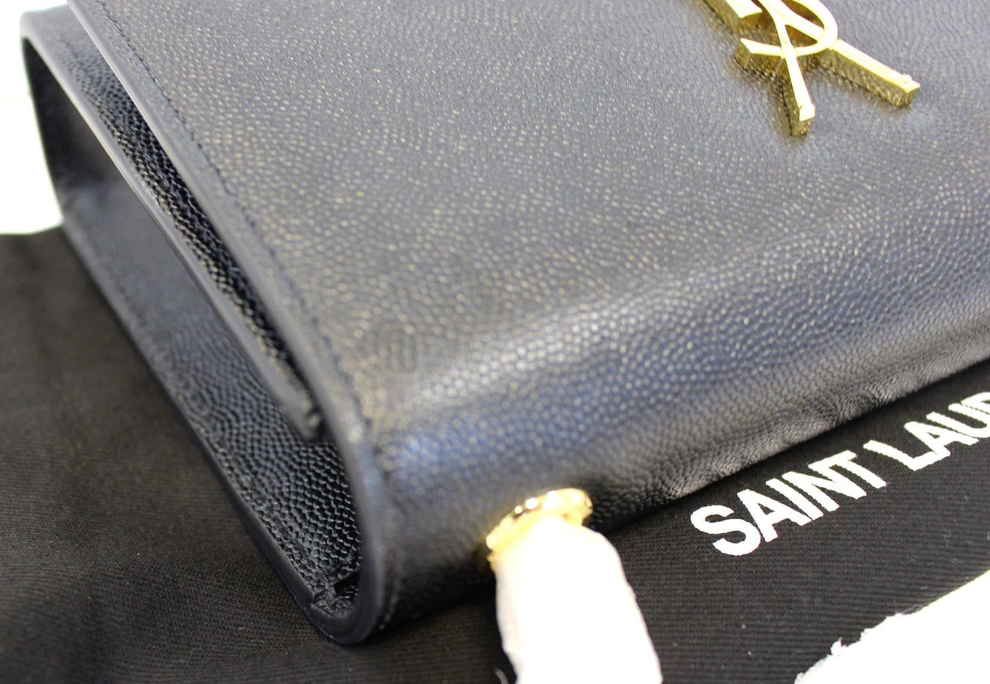 YSL Saint Laurent Yves Kate Clutch Crossbody Bag Leather Black Chain Clutch Bag Crossbody Bag E4695