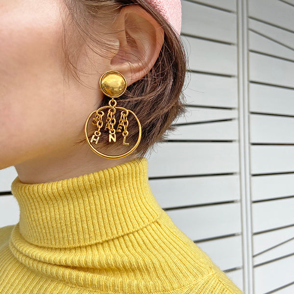 Chanel Logo Chain Design Swing Earrings