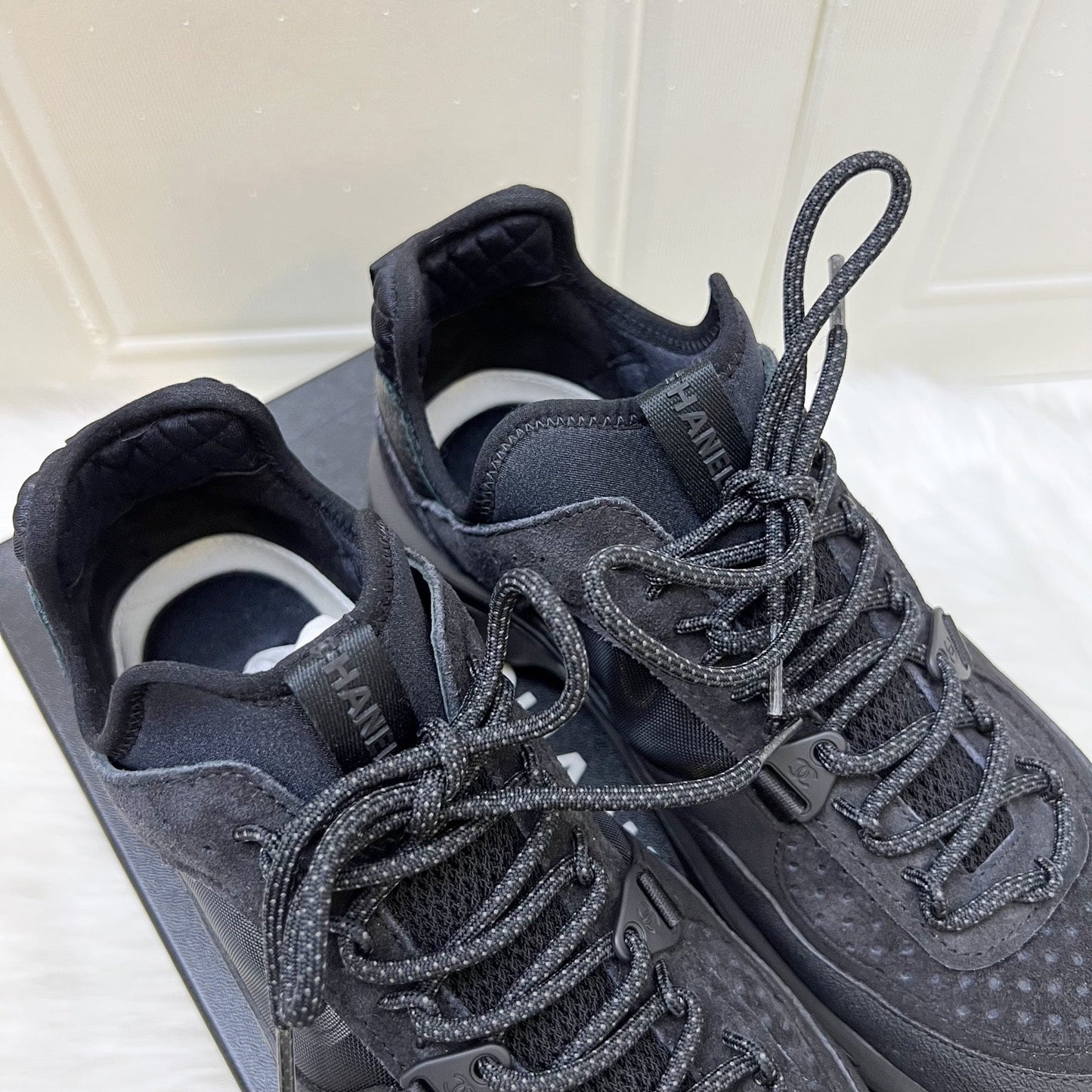 Chanel 23S CC Logo Sneakers In Black Fabric, Suede Calfskin And Mesh Size 37.5