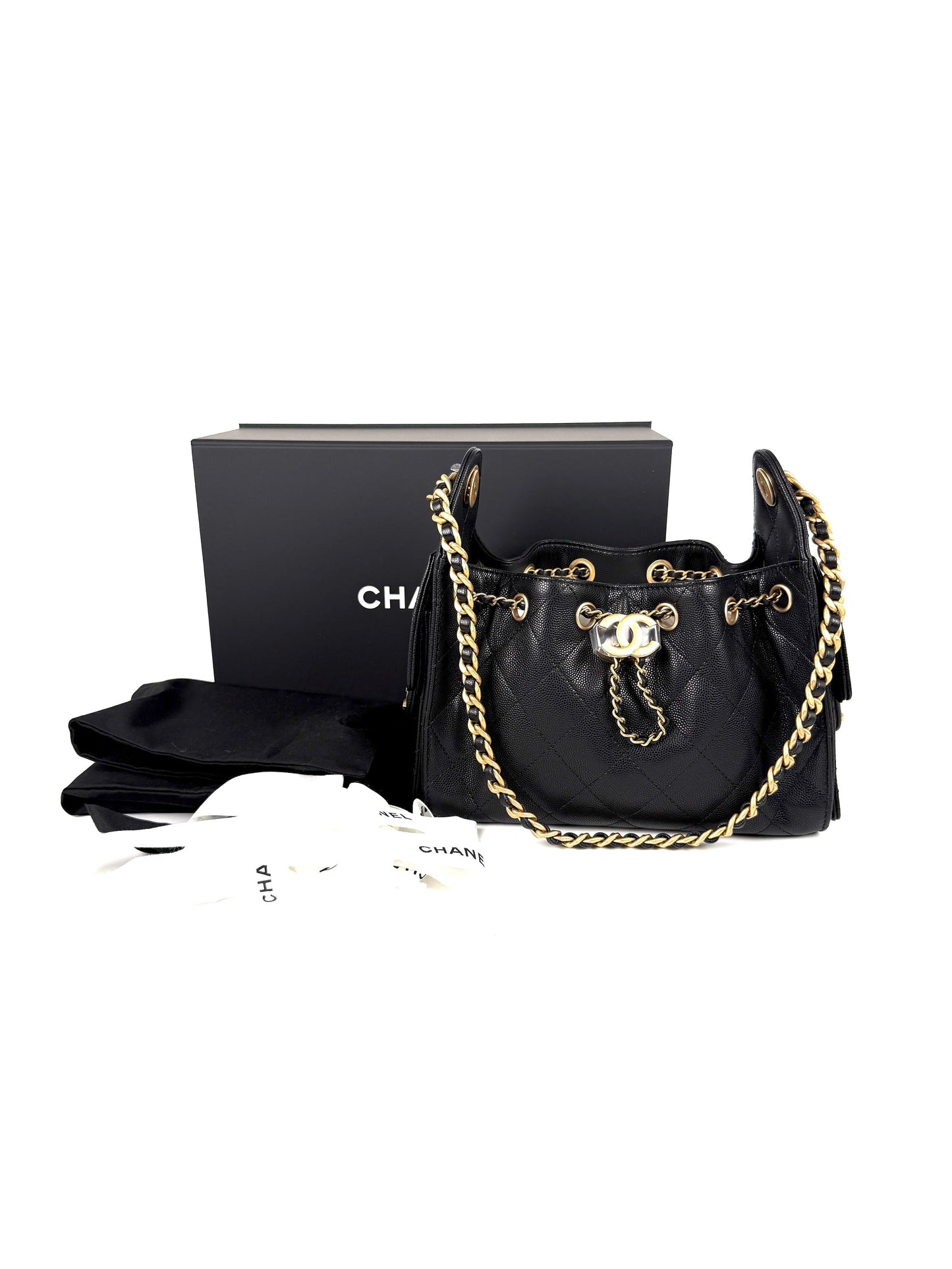 Chanel New 25 Mini Black Quilted Caviar Leather Shoulder Bag
