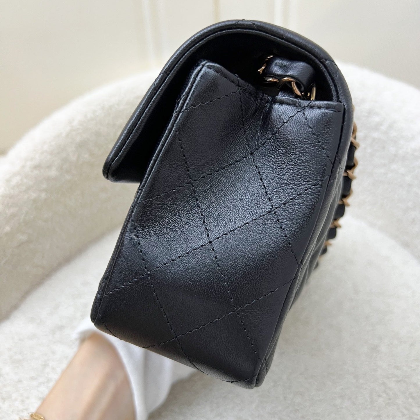 Chanel Classic Mini Rectangular Flap in Black Lambskin and Rose Gold HW RGHW (Model: A69900)