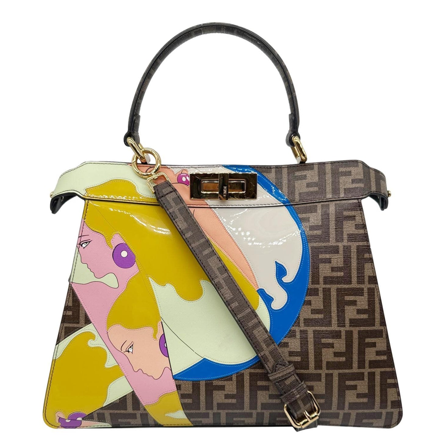 Fendi Crossbody Bag x Antonio Lopez Peekaboo I See Canvas Brown Medium