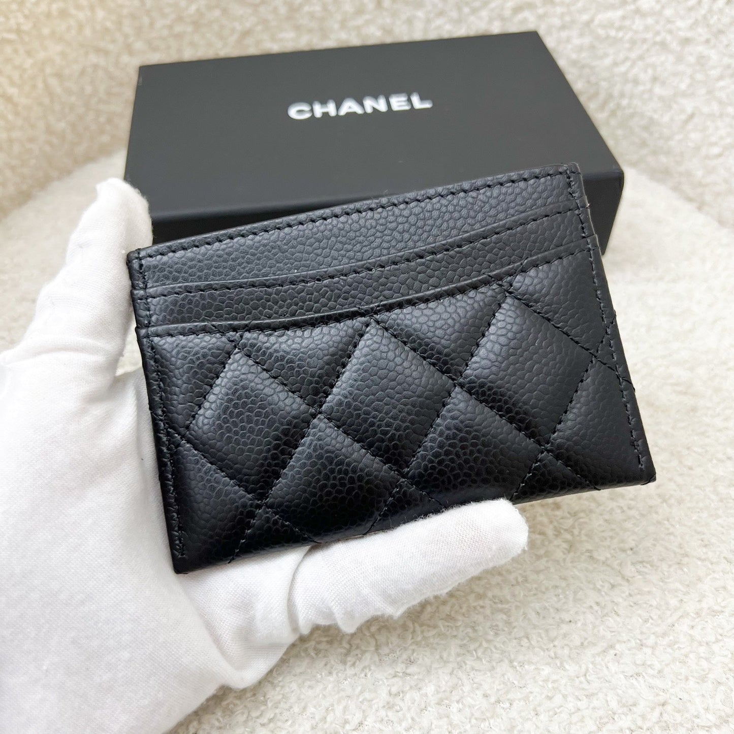 Chanel Classic Flat Card Holder in Black Caviar and Ghw for Women