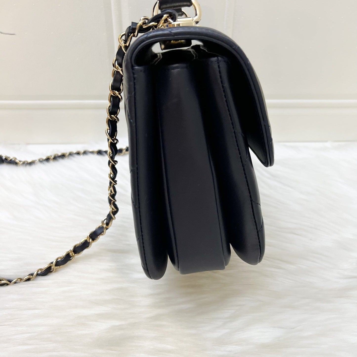 Chanel Small Trendy Cc Top Handle Flap In Navy Blue Lambskin And Lghw Bag