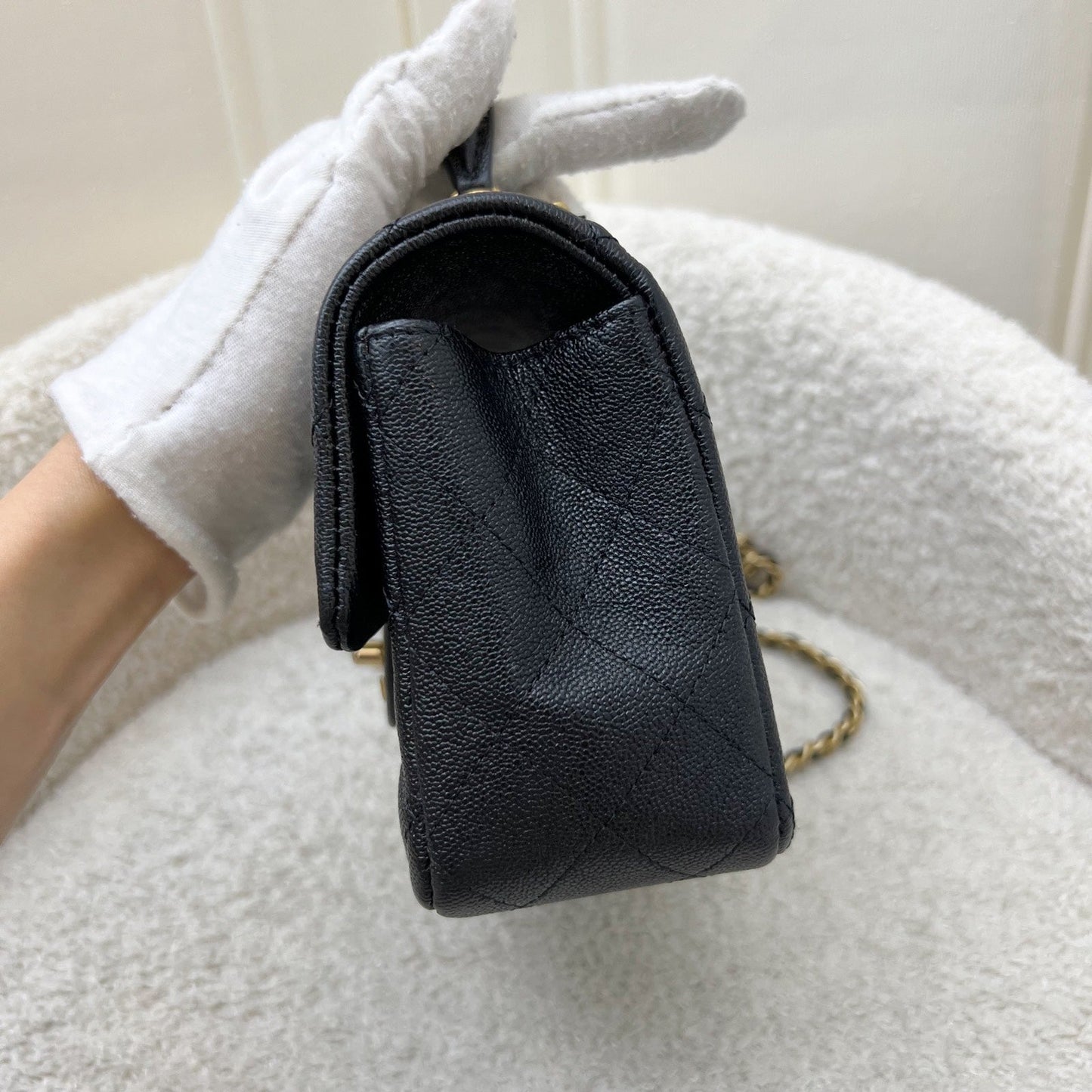 Chanel Top Handle Mini Rectangle Flap in 21S Black Caviar and AGHW